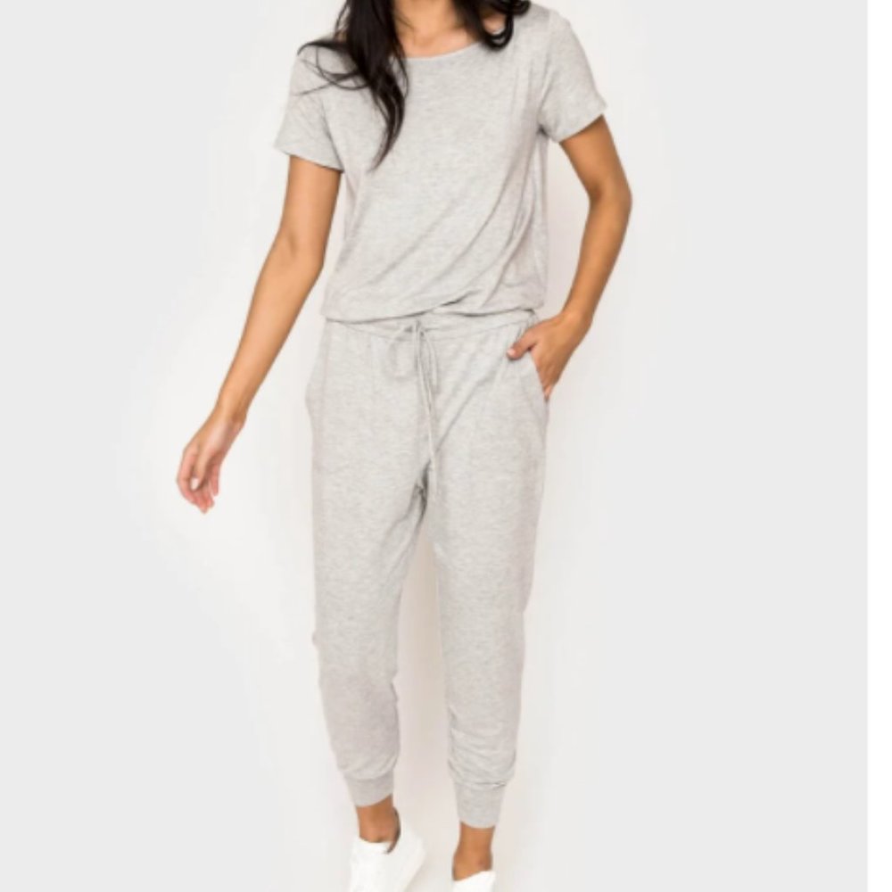 GIBSON LOOK GREY JERSEY JUMPSUIT SIZE S